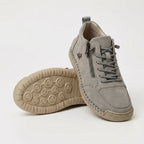 Women's plain lace-up trainers with side zip, round toe and flat textured sole