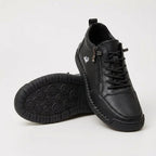 Women's plain lace-up trainers with side zip, round toe and flat textured sole