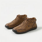 Ankle-height lace-up sneakers with stitched panels, ankle straps and contrast soles
