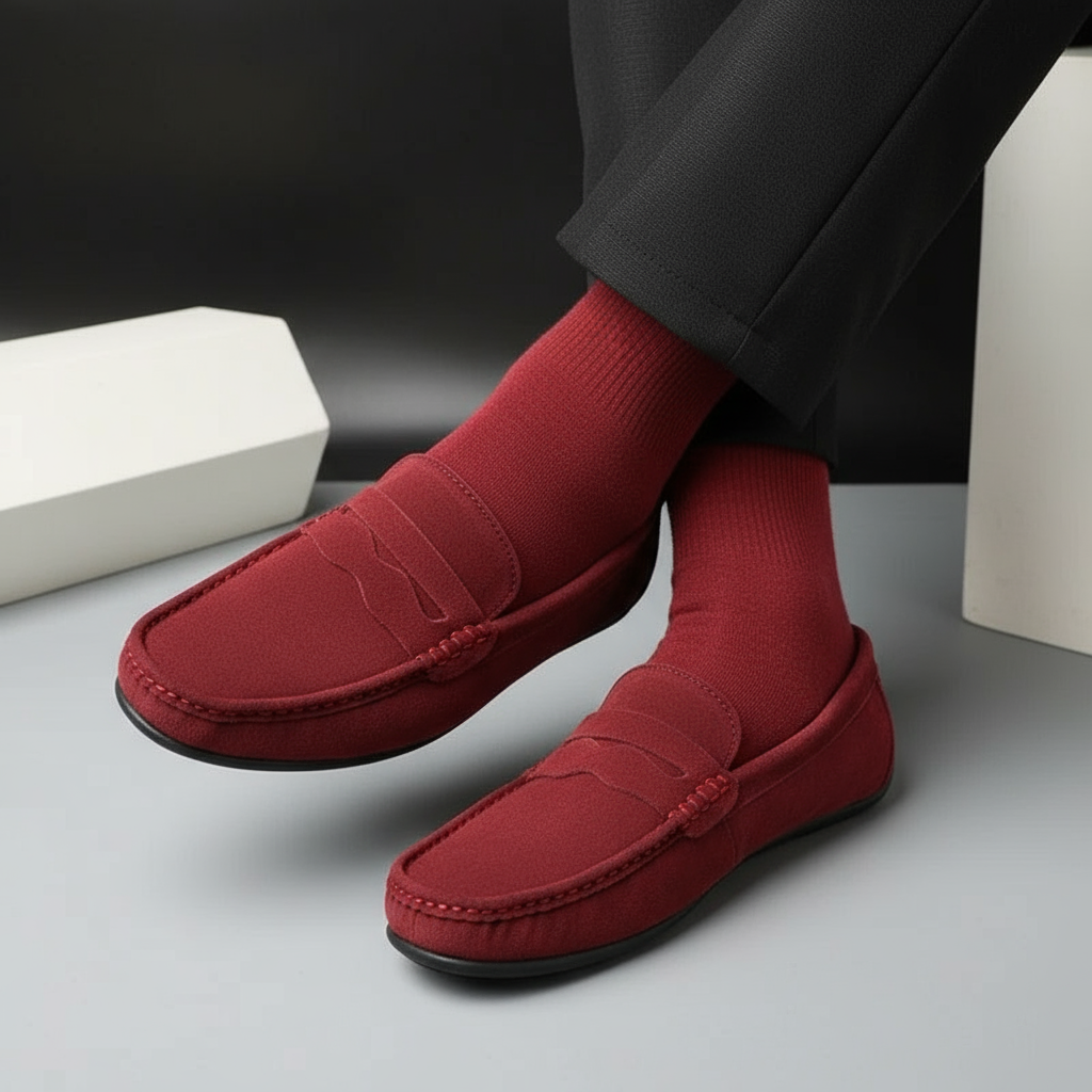 Men's slip-on loafers with moccasin stitching and flat soles