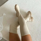 Women's overknee boots with ribbed stretch shafts and platform lug soles