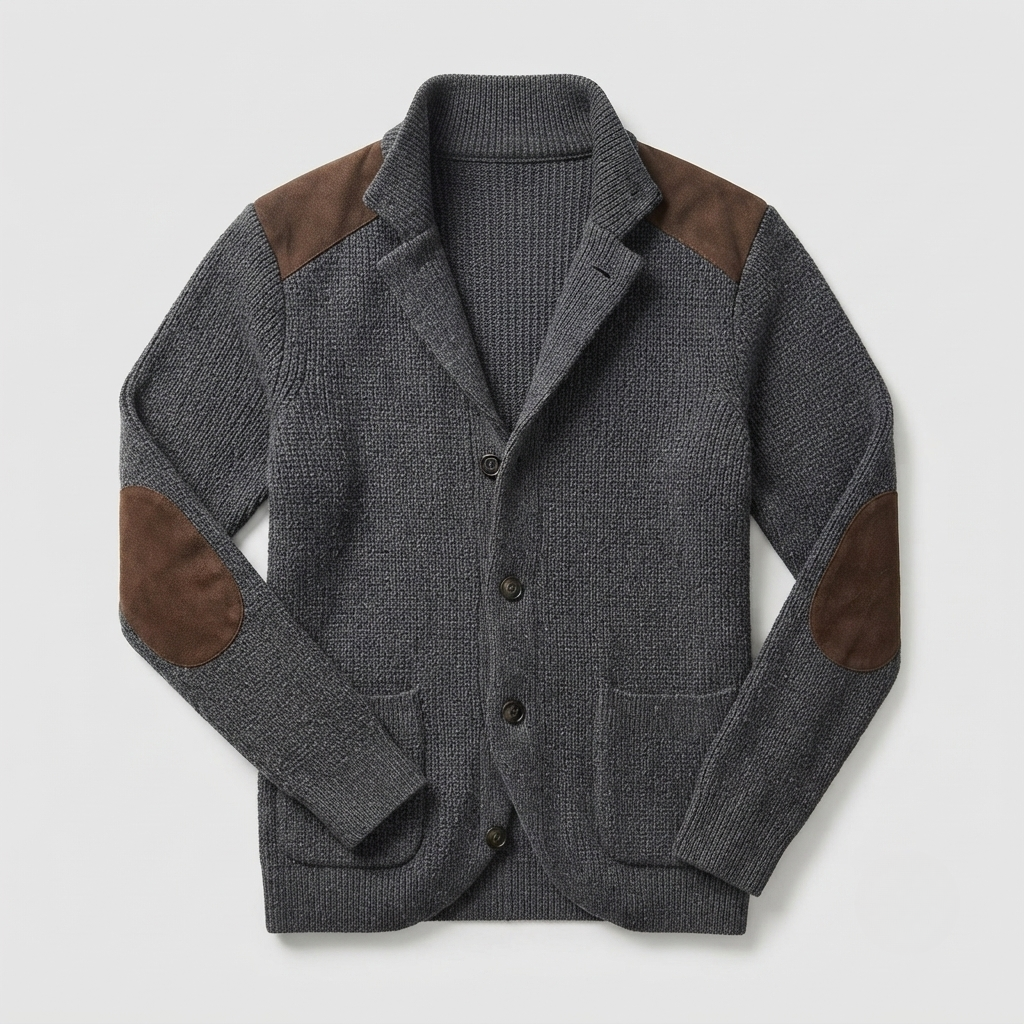 Men's chunky knit button front cardigan blazer