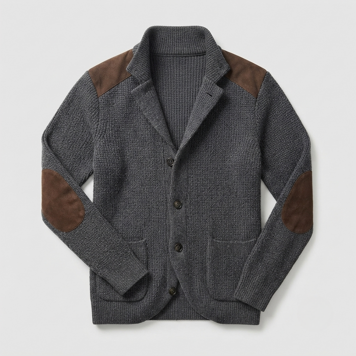 Men's chunky knit button front cardigan blazer