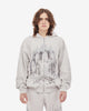Gray graphic zip-up hoodie with cathedral print and hood