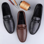 Moccasin loafer with stitched toe and knotted trim