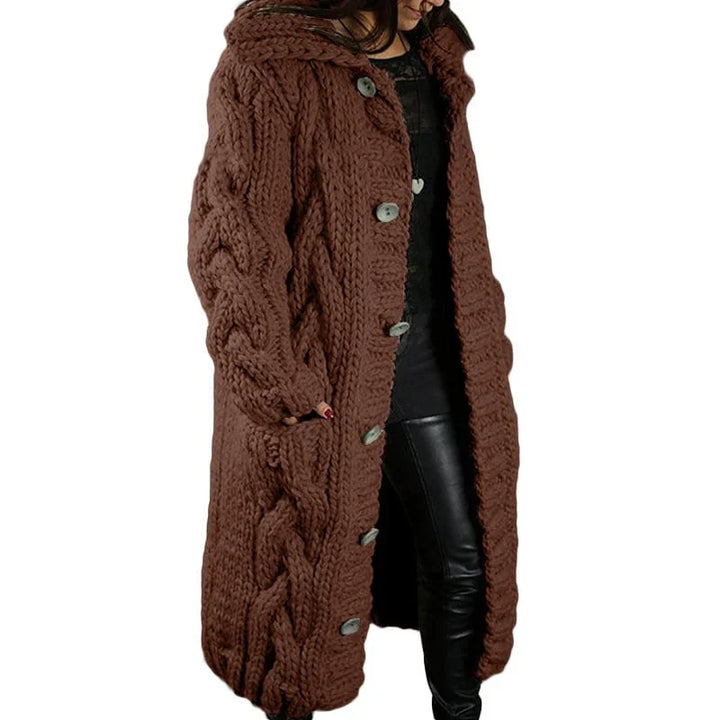 Women's chunky cable knit hooded cardigan