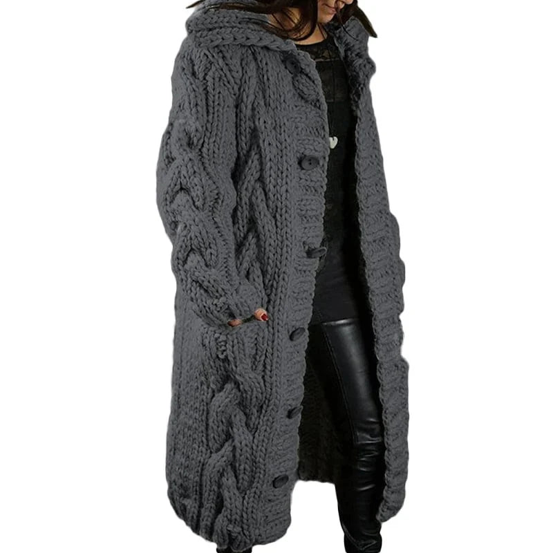 Women's chunky cable knit hooded cardigan