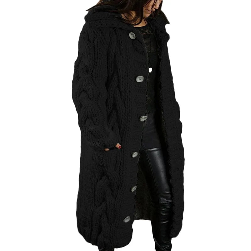 Women's chunky cable knit hooded cardigan