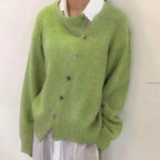 Women's asymmetric knitted cardigan with button front and long sleeves
