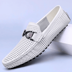 Perforated loafers with buckle detail and flat driving sole