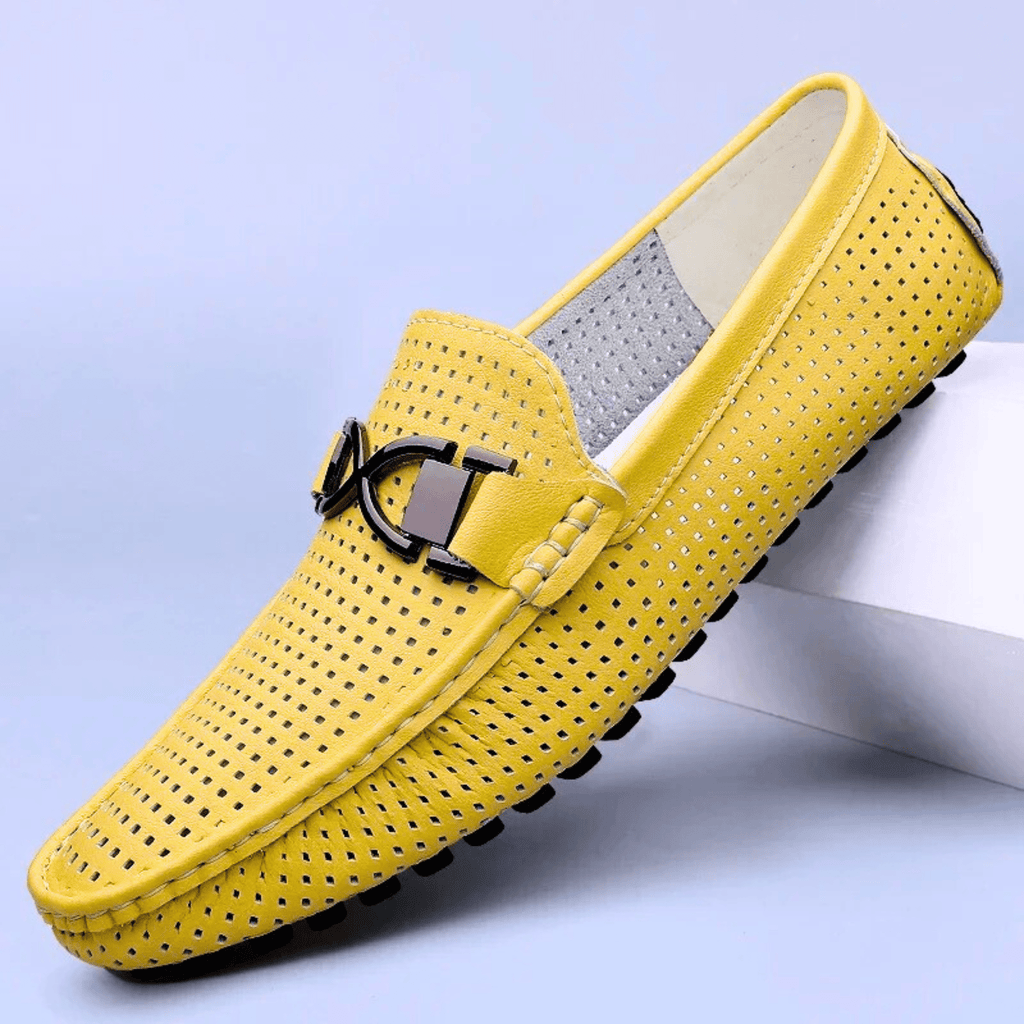Perforated loafers with buckle detail and flat driving sole