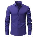 Men's long sleeve formal shirt with point collar, button front and curved hem