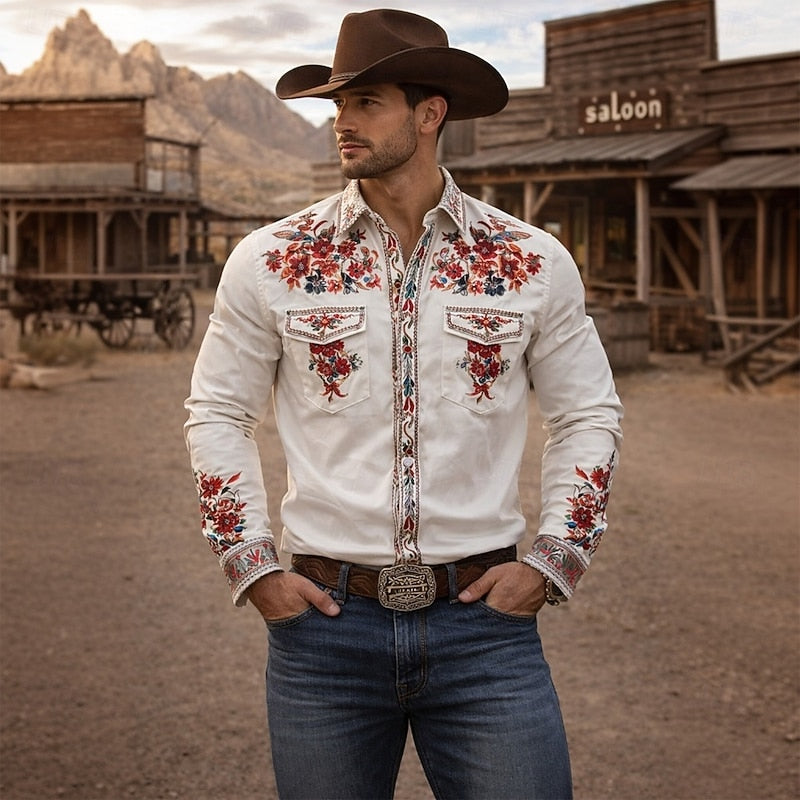 Men's Floral Embroidered Western Shirt