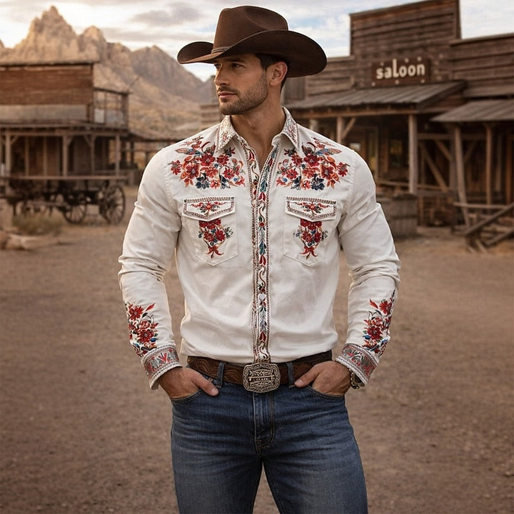 Men's Floral Embroidered Western Shirt