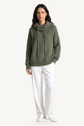 Women's knitted hoodie with cowl-style hood and long sleeves
