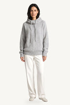 Women's knitted hoodie with cowl-style hood and long sleeves