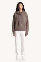 Women's knitted hoodie with cowl-style hood and long sleeves