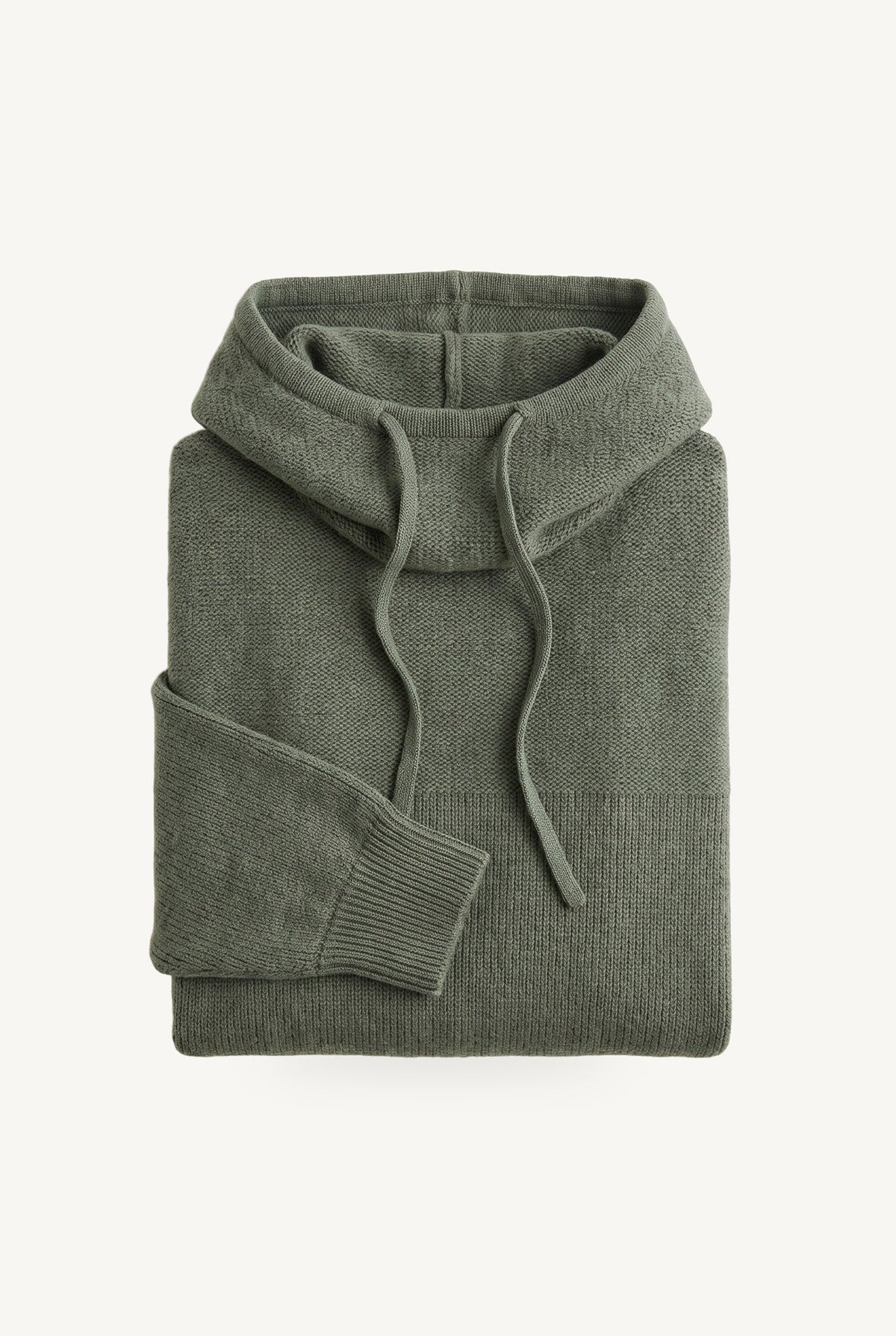 Women's knitted hoodie with cowl-style hood and long sleeves