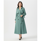 Women's longline double-breasted trench coat with belt and buckle cuff straps