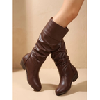 Women's slouch knee-high boots with low block heels and western styling