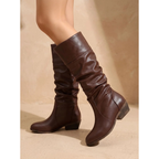 Women's slouch knee-high boots with low block heels and western styling