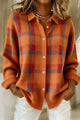 Women's checked button cardigan with shirt collar and long sleeves