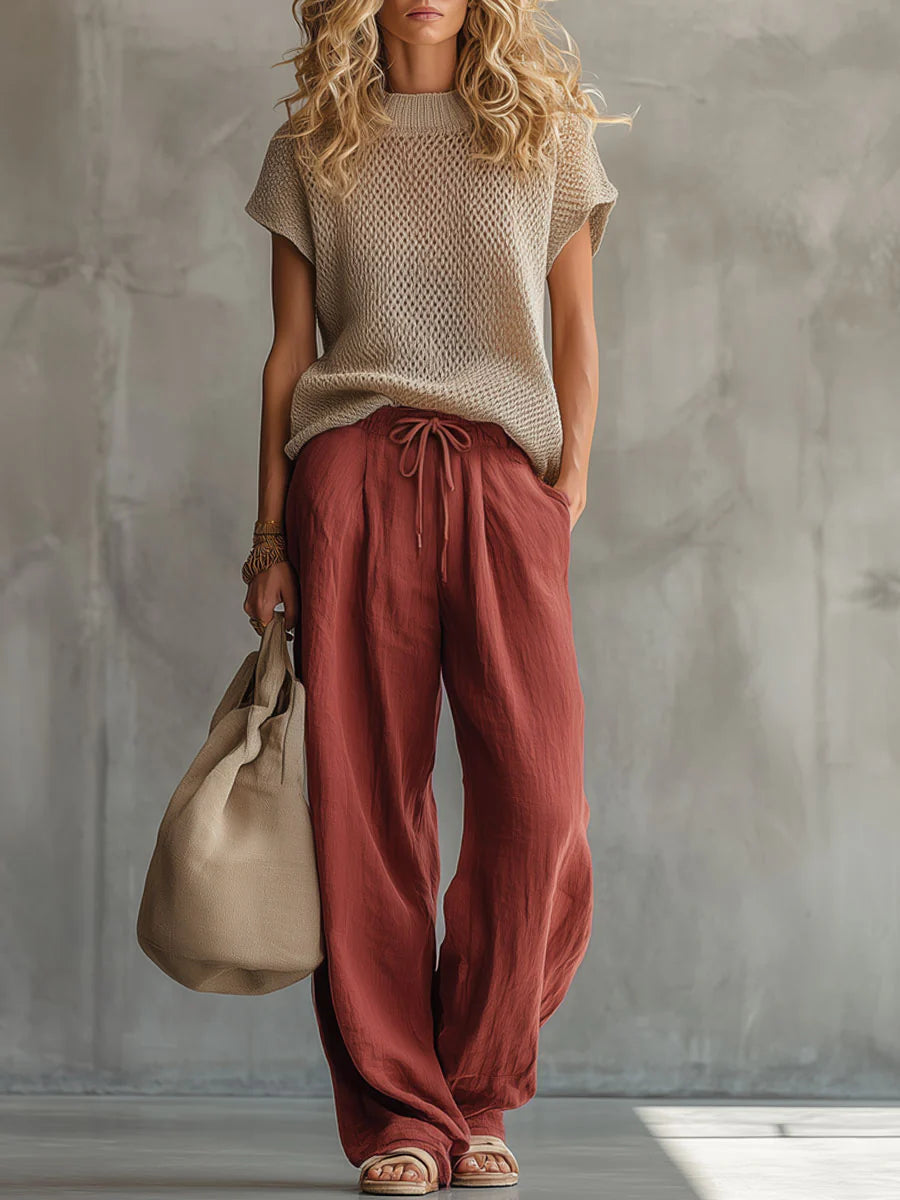 Women's knitted top and wide-leg trousers two-piece set