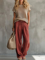 Women's knitted top and wide-leg trousers two-piece set