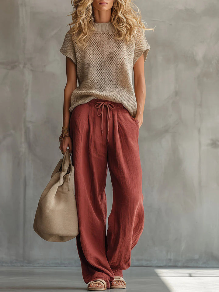Women's knitted top and wide-leg trousers two-piece set