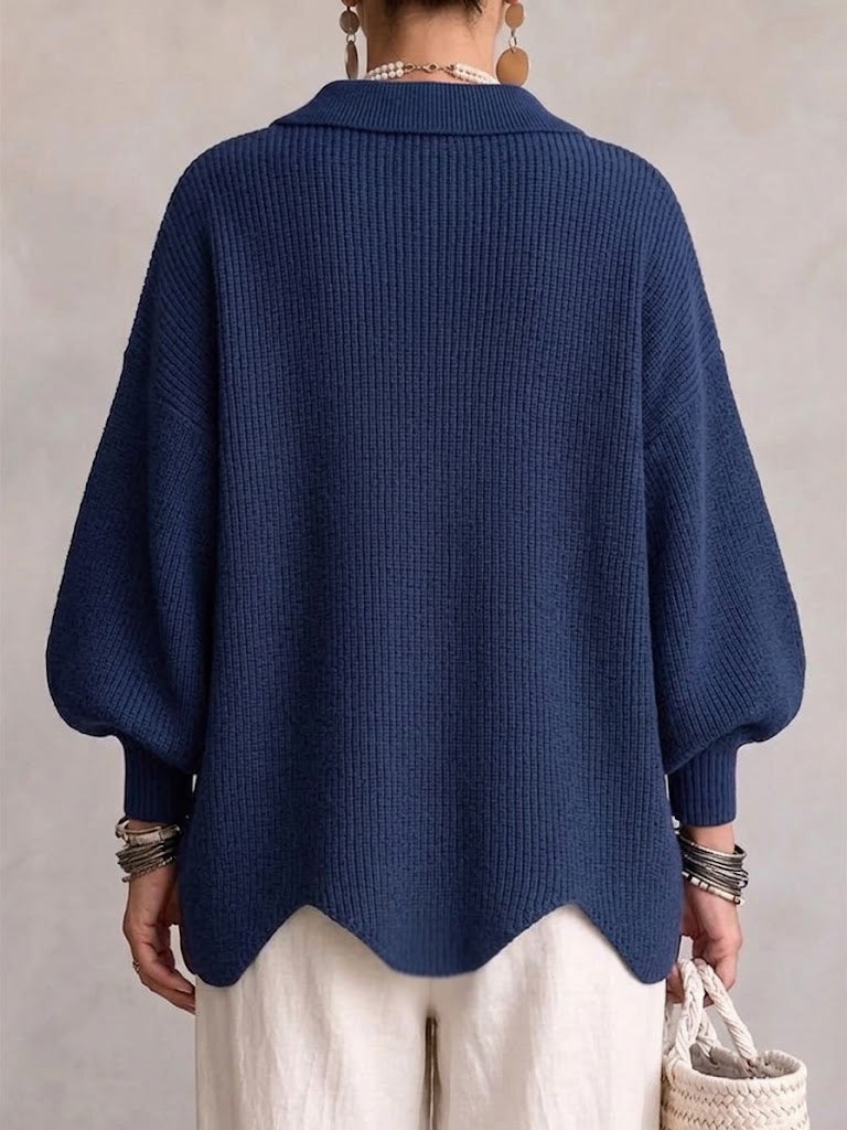 Women's oversized textured cardigan with collared neckline and large metallic buttons