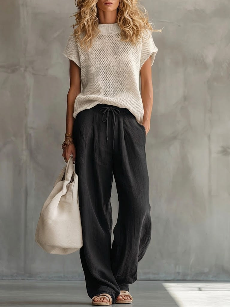 Women's knitted top and wide-leg trousers two-piece set