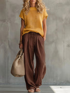 Women's knitted top and wide-leg trousers two-piece set