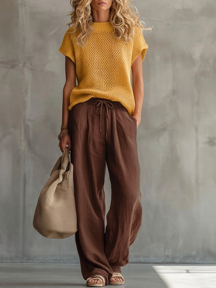 Women's knitted top and wide-leg trousers two-piece set