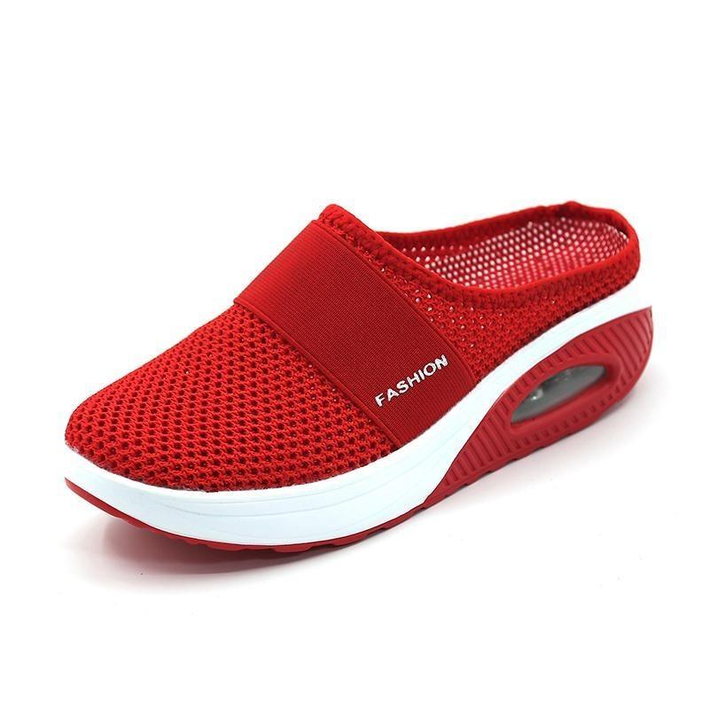 Women's mesh slip-on shoe with visible air-cushion sole