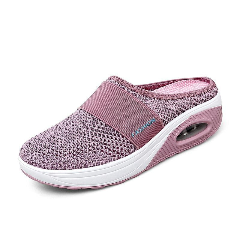 Women's mesh slip-on shoe with visible air-cushion sole
