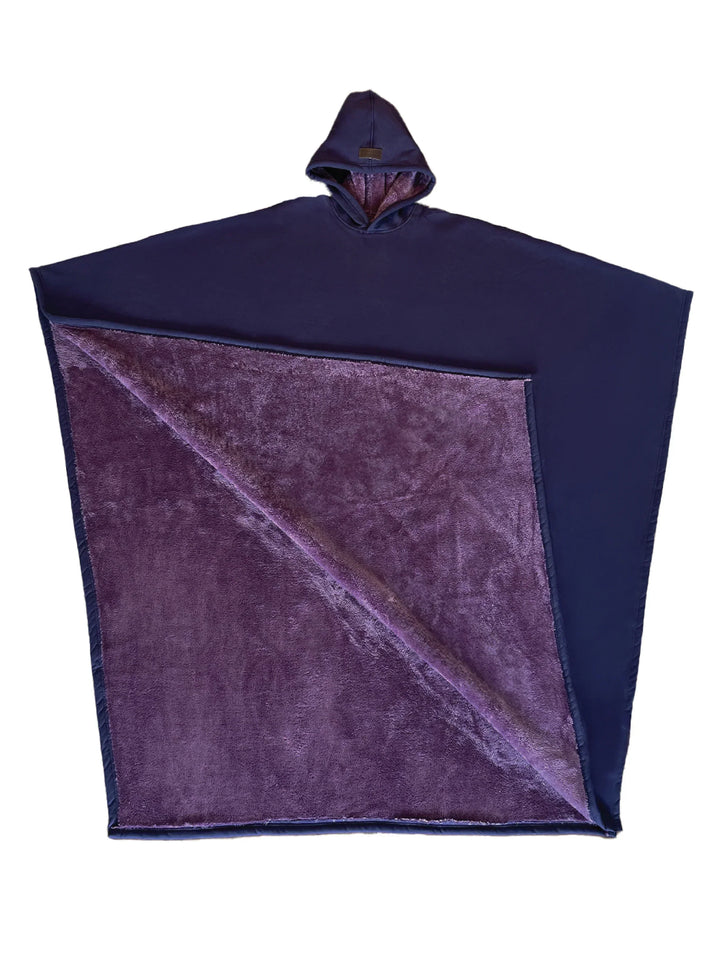 Women's oversized hooded poncho sweatshirt with diagonal front panel