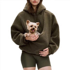 Women's oversized sherpa hoodie with hood and integrated pet pouch