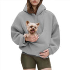 Women's oversized sherpa hoodie with hood and integrated pet pouch