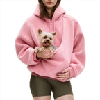 Women's oversized sherpa hoodie with hood and integrated pet pouch