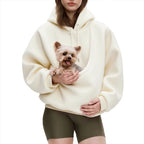 Women's oversized sherpa hoodie with hood and integrated pet pouch