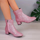 Women's Glitter Block Heel Ankle Boots