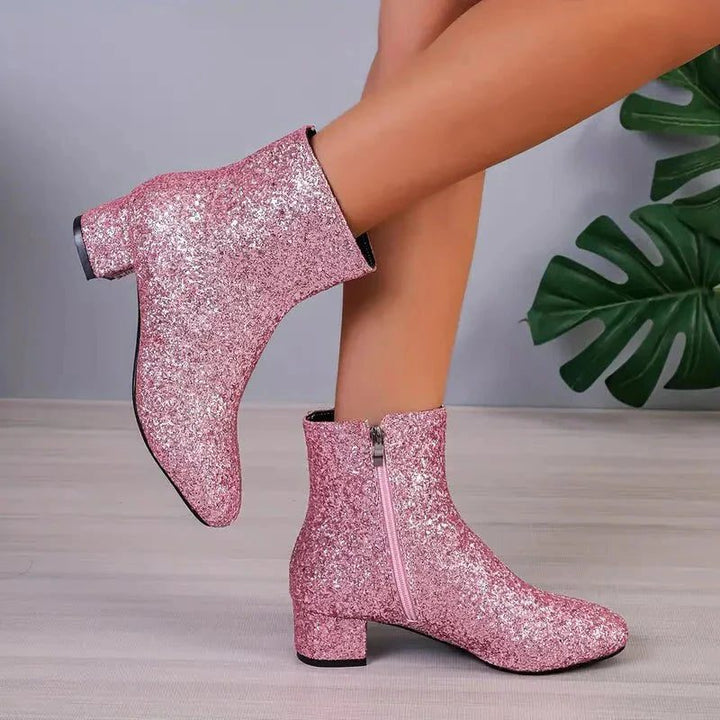 Women's Glitter Block Heel Ankle Boots
