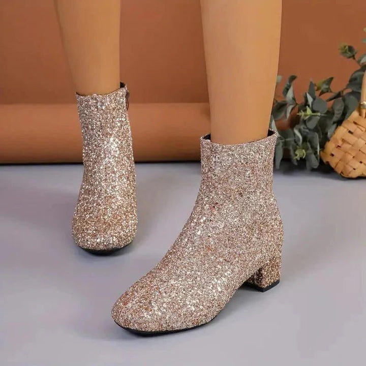 Women's Glitter Block Heel Ankle Boots