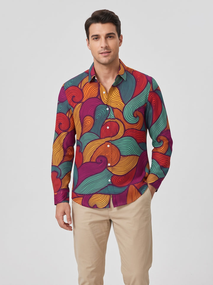 Men's abstract print long sleeve shirt in wave swirl