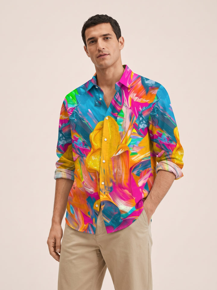 Men's abstract print long sleeve shirt in paint splash