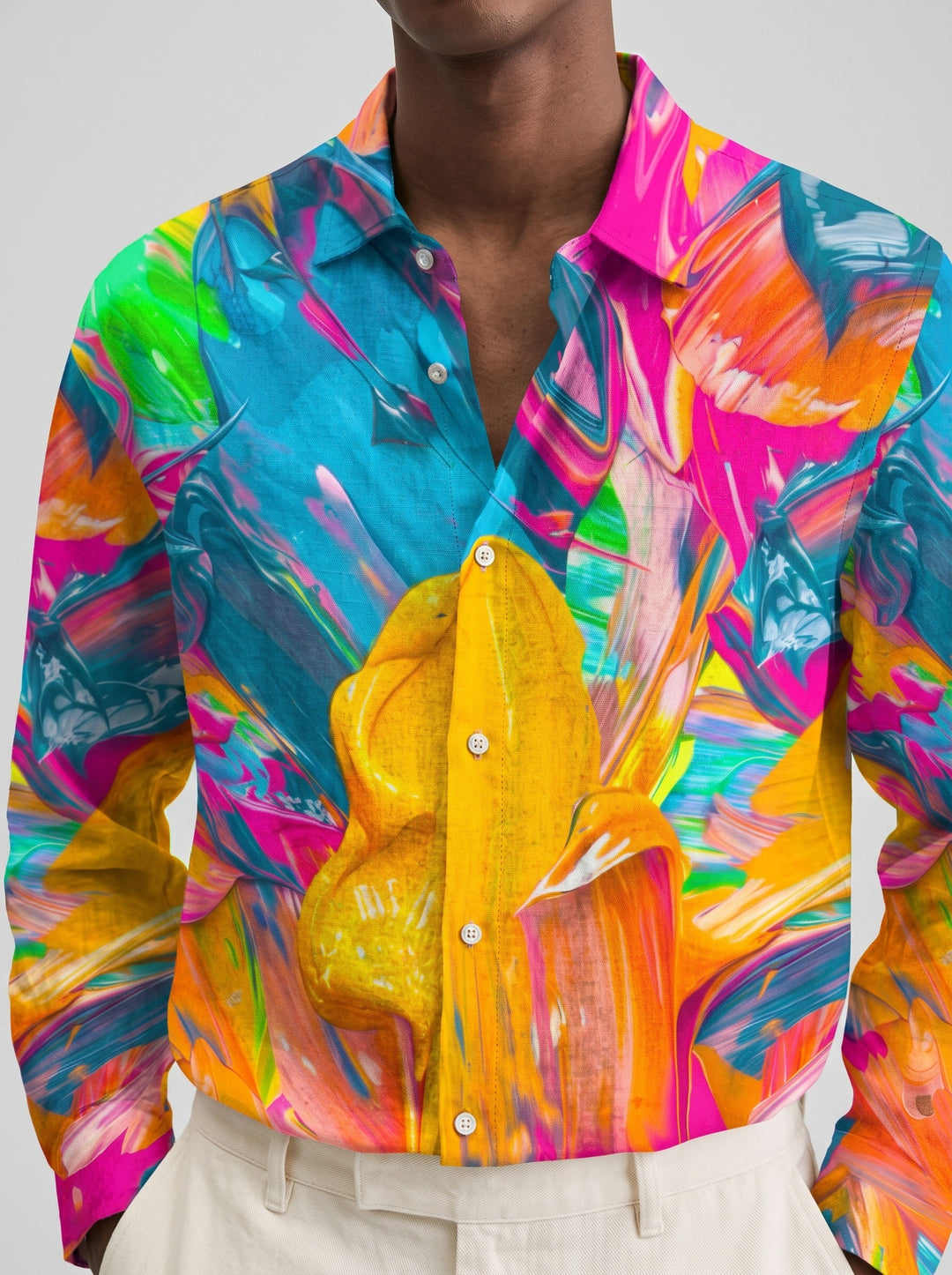 Men's abstract print long sleeve shirt in paint splash