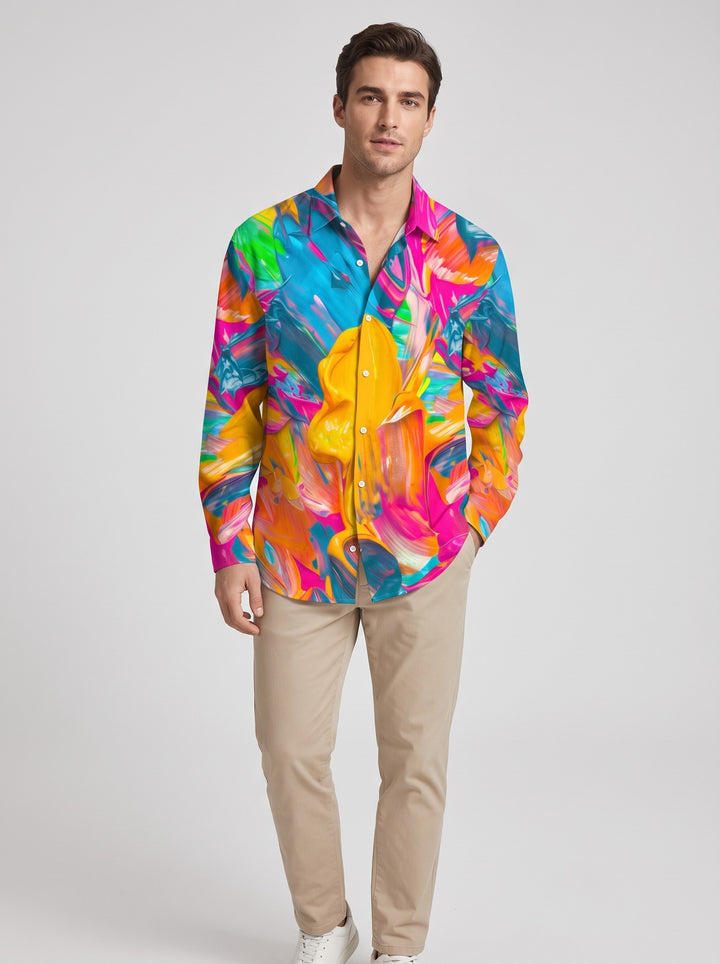Men's abstract print long sleeve shirt in paint splash