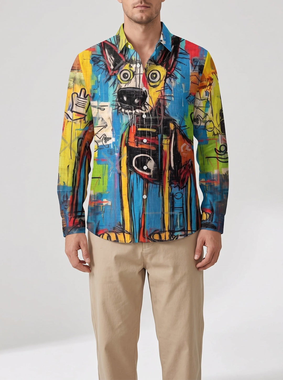 Men's abstract print long sleeve shirt in art print
