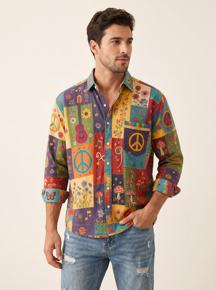 Men's patchwork print long sleeve shirt in multicolour
