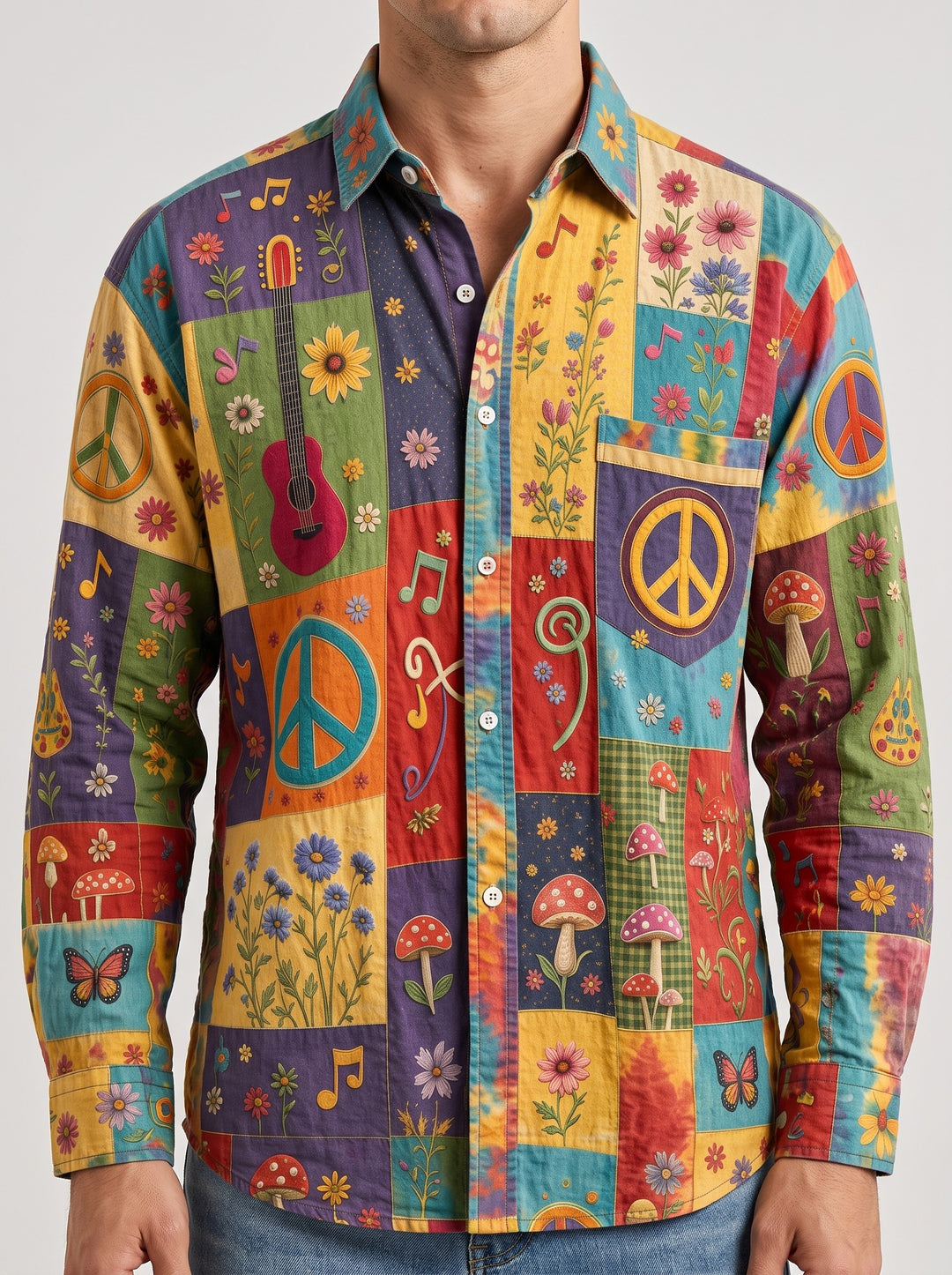 Men's patchwork print long sleeve shirt in multicolour
